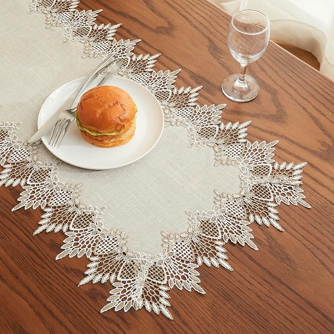 Natural Linen Table Runner 48 inches Beige Lace Coffee Table Runners | Beige - Image 5