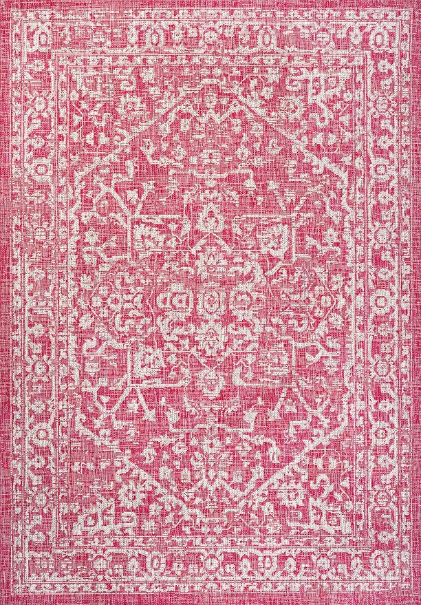 JONATHAN Y Boho Medallion Indoor Outdoor Area Rug 8X10 Fuchsia/Light Gray - Image 9