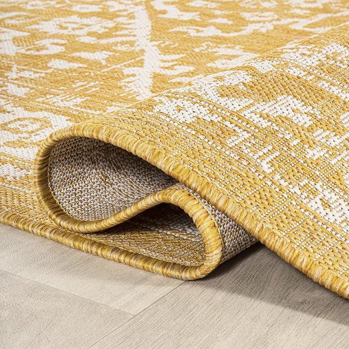 JONATHAN Y Boho Medallion Indoor Outdoor Area Rug 55X36.5 Yellow/Cream - Image 5