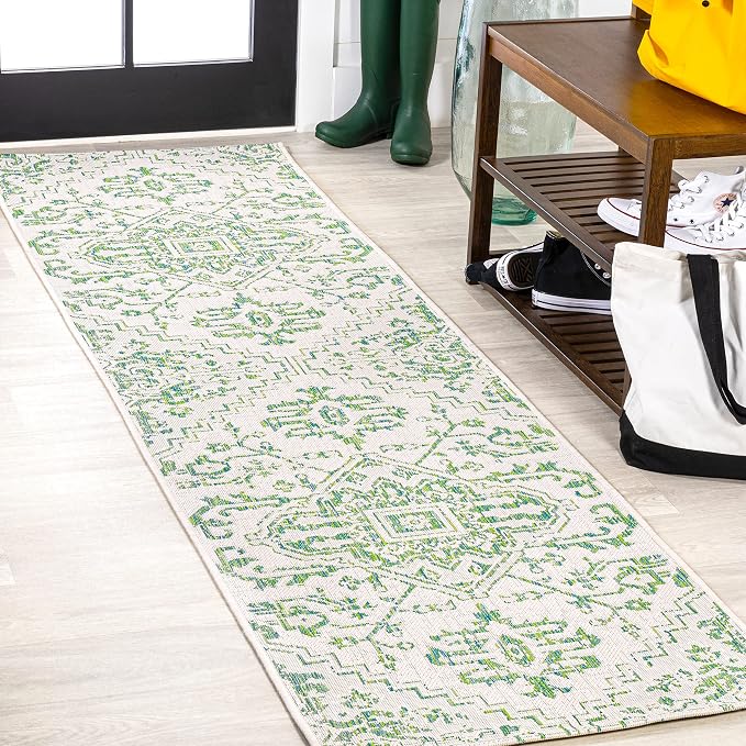 JONATHAN Y Boho Medallion Indoor Outdoor Runner Rug 2X8 Green/Cream, Estrella by JONATHANY