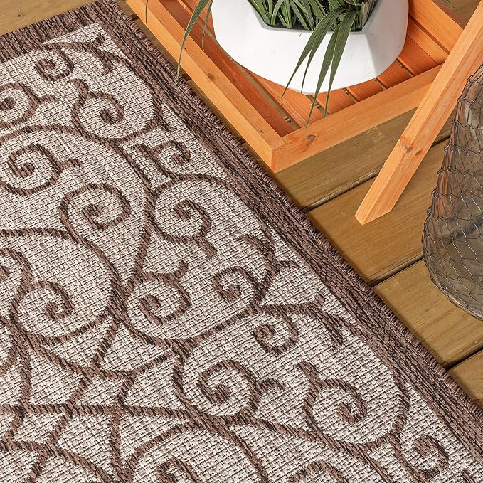 JONATHAN Y Vintage Filigree Indoor Outdoor Round Area Rug 8 Ft Taupe/Espresso - Image 8