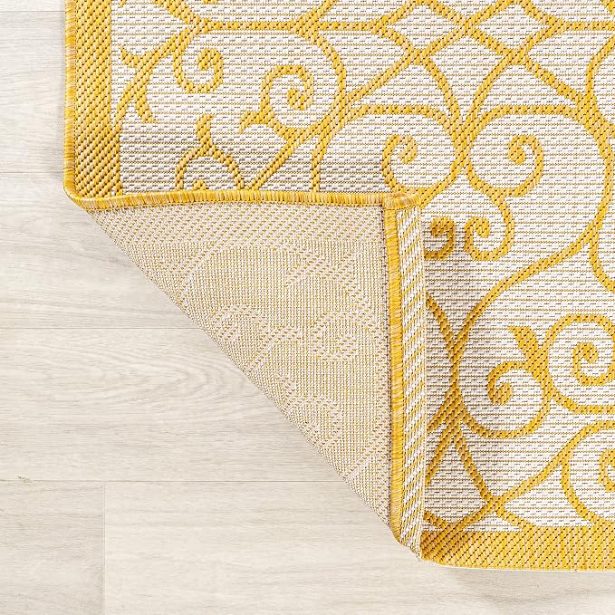 JONATHAN Y Vintage Filigree Indoor Outdoor Area Rug 3X5 Cream/Yellow, Madrid - Image 5