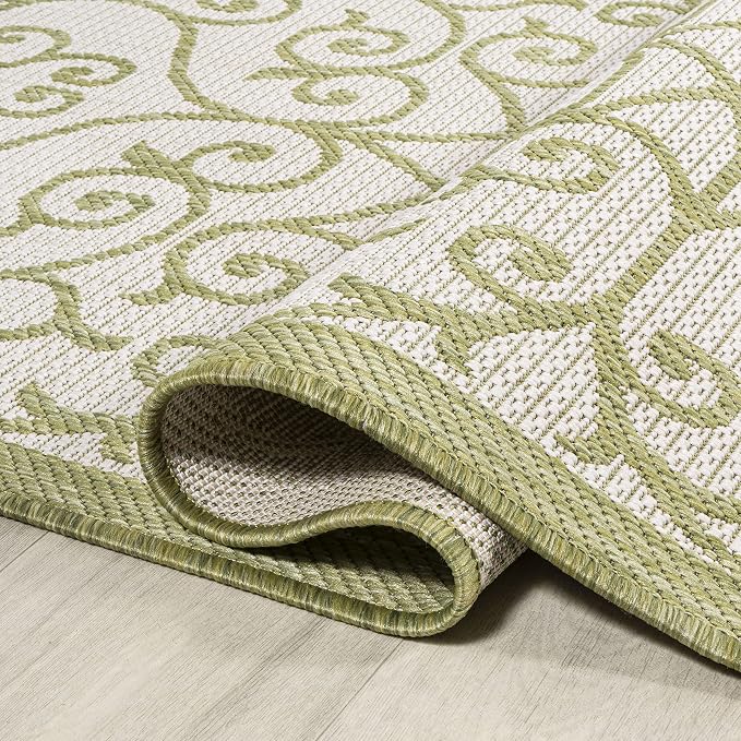 JONATHAN Y Vintage Filigree Indoor Outdoor Area Rug 3X5 Green/Cream, Madrid - Image 5