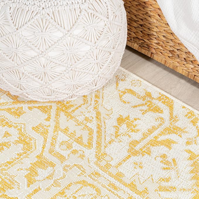 JONATHAN Y Boho Medallion Indoor Outdoor Runner Rug 2X8 Cream/Yellow, Estrella - Image 4