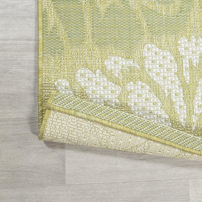 JONATHAN Y Floral Textured Weave Indoor Outdoor Runner Rug 2X10 Green/Cream - Image 6