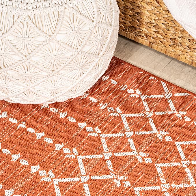 JONATHAN Y Moroccan Geometric Indoor Outdoor Runner Rug 2X10 Orange/Cream - Image 5