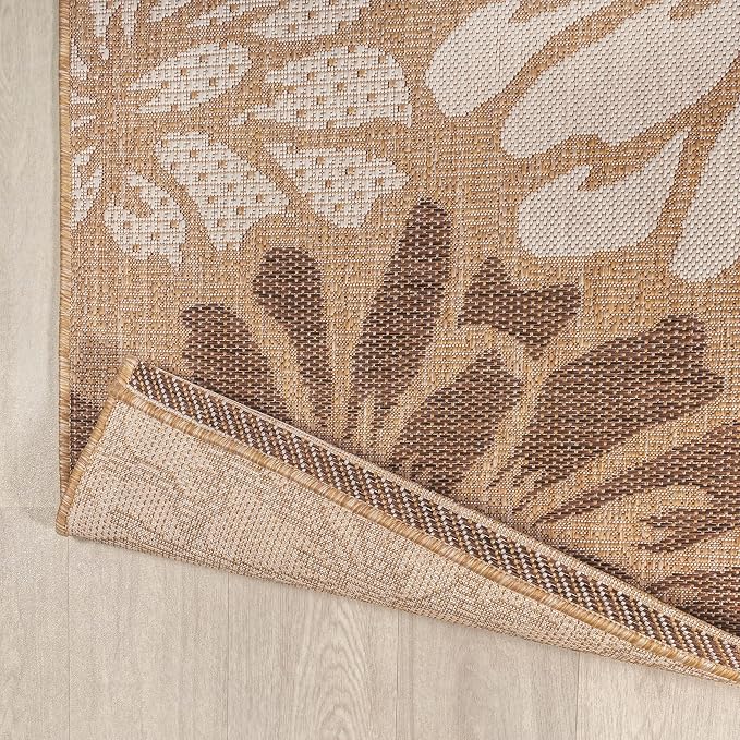 JONATHAN Y Floral Textured Weave Indoor Outdoor Round Area Rug 5 Ft Brown/Cream - Image 5