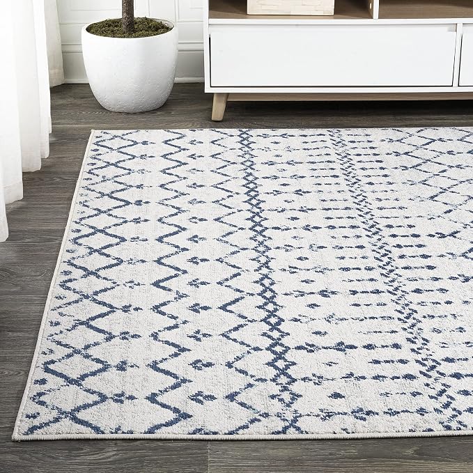 JONATHAN Y Boho Vintage Diamond Cream/Navy Indoor Area Rug 8X10 ft, Moroccan - Image 3