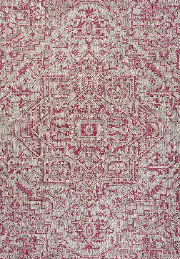 JONATHAN Y Boho Medallion Indoor Outdoor Area Rug 4X6 Light Gray/Fuchsia - Image 8