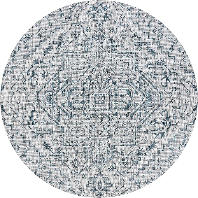 JONATHAN Y Boho Medallion Indoor Outdoor Round Area Rug 8 Ft Teal/Gray - Image 8
