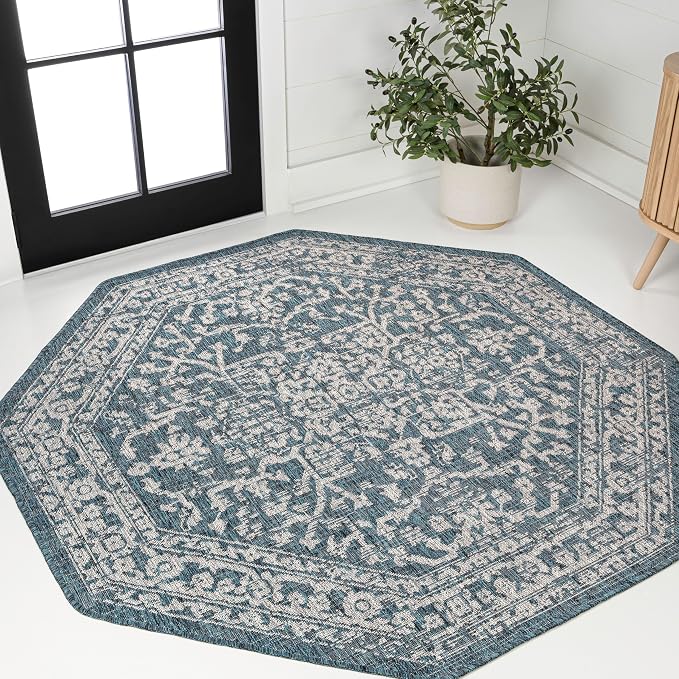 JONATHAN Y Boho Medallion Indoor Outdoor Octagon Area Rug 8 Ft Teal/Gray by JONATHANY