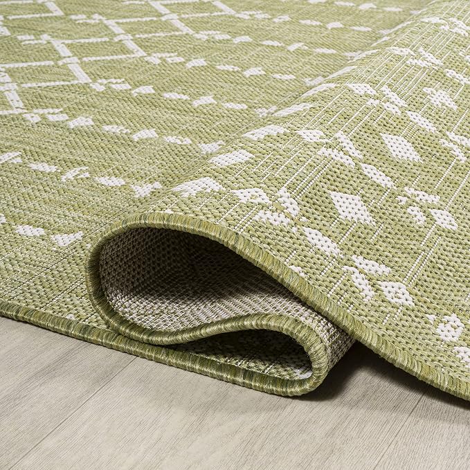JONATHAN Y Moroccan Geometric Indoor Outdoor Area Rug 8X10 Light Green/Cream - Image 6