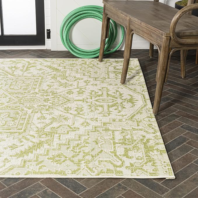 JONATHAN Y Boho Medallion Indoor Outdoor Area Rug 5X8 Cream/Green, Estrella - Image 11