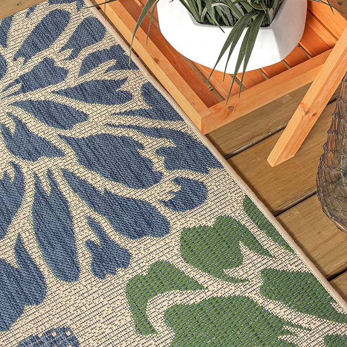JONATHAN Y Floral Textured Weave Indoor Outdoor Square Area Rug 4X4 Navy/Green - Image 4