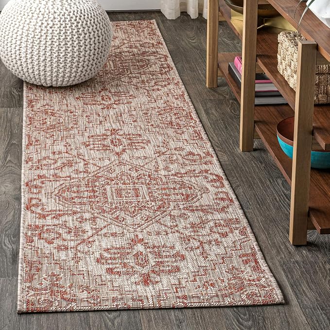 JONATHAN Y Boho Medallion Indoor Outdoor Runner Rug 2X10 Red/Taupe, Estrella by JONATHANY