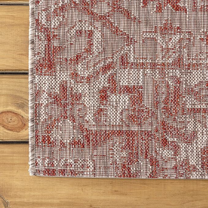 JONATHAN Y Boho Medallion Indoor Outdoor Round Area Rug 5 Ft Red/Taupe - Image 7