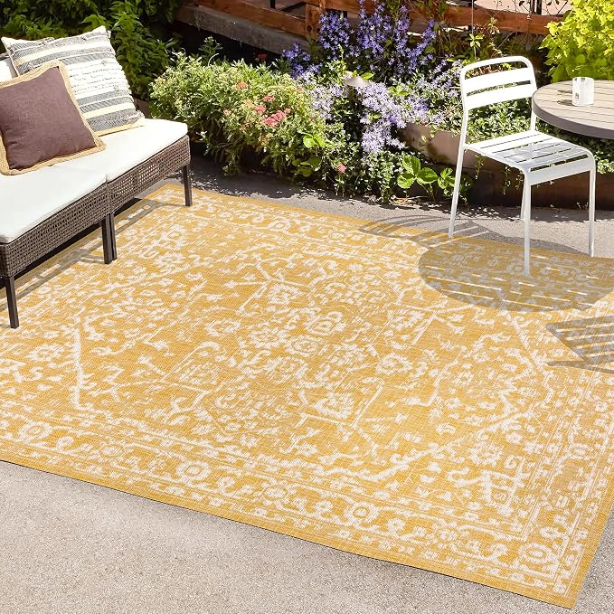 JONATHAN Y Boho Medallion Indoor Outdoor Area Rug 4X6 Yellow/Cream, Malta - Image 3