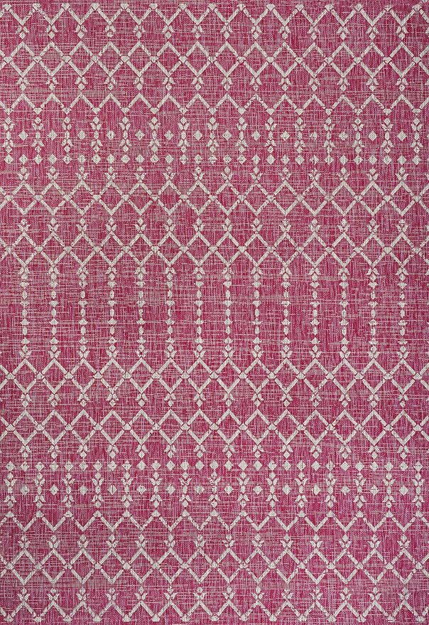 JONATHAN Y Moroccan Geometric Indoor Outdoor Area Rug 3X5 Fuchsia/Light Gray - Image 9