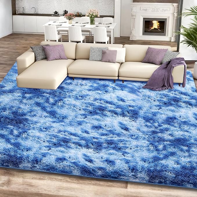 6x9 Area Rugs for Living Room, Tie-Dyed Blue Large Fluffy Shag Rug for Bedroom - Image 2