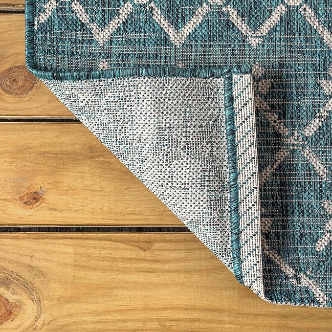 JONATHAN Y Moroccan Geometric Indoor Outdoor Round Area Rug 8 Ft Teal/Gray - Image 5