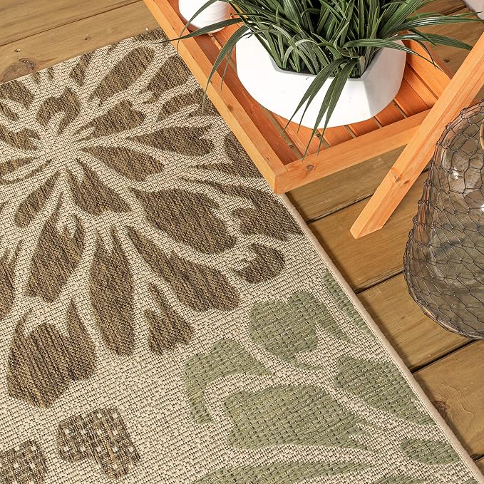 JONATHAN Y Floral Textured Weave Indoor Outdoor Square Area Rug 6X6 Sage/Brown - Image 3