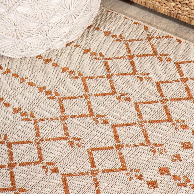 JONATHAN Y Moroccan Geometric Indoor Outdoor Round Area Rug 5 Ft Cream/Orange - Image 5