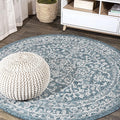 JONATHAN Y Boho Medallion Indoor Outdoor Round Area Rug 4 Ft Teal/Gray by JONATHANY
