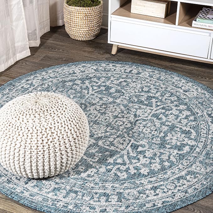 JONATHAN Y Boho Medallion Indoor Outdoor Round Area Rug 8 Ft Teal/Gray by JONATHANY