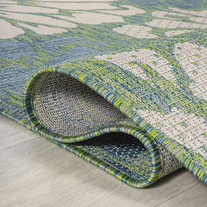 JONATHAN Y Floral Textured Weave Indoor Outdoor Square Area Rug 4X4 Cream/Green - Image 3