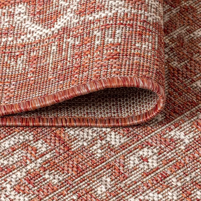 JONATHAN Y Boho Medallion Indoor Outdoor Round Area Rug 4 Ft Red/Taupe - Image 4