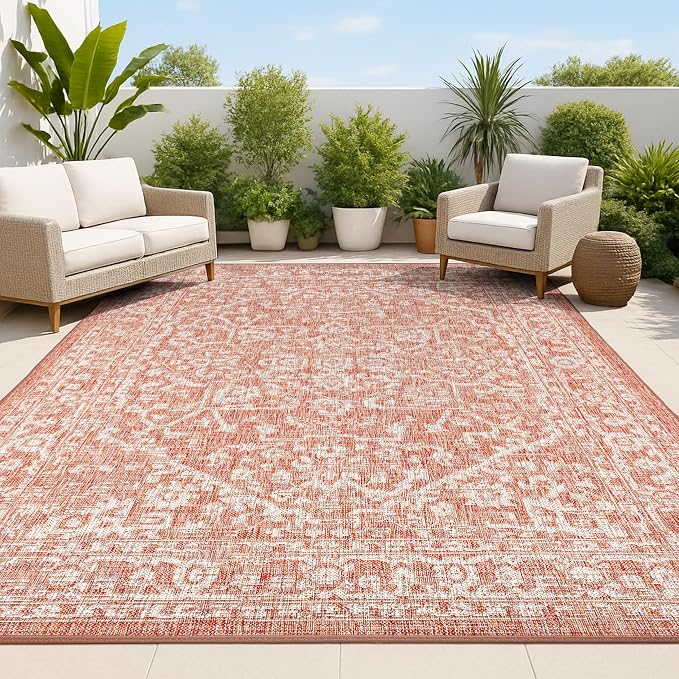JONATHAN Y Boho Medallion Indoor Outdoor Area Rug 3X5 Red/Taupe, Malta Textured by JONATHANY