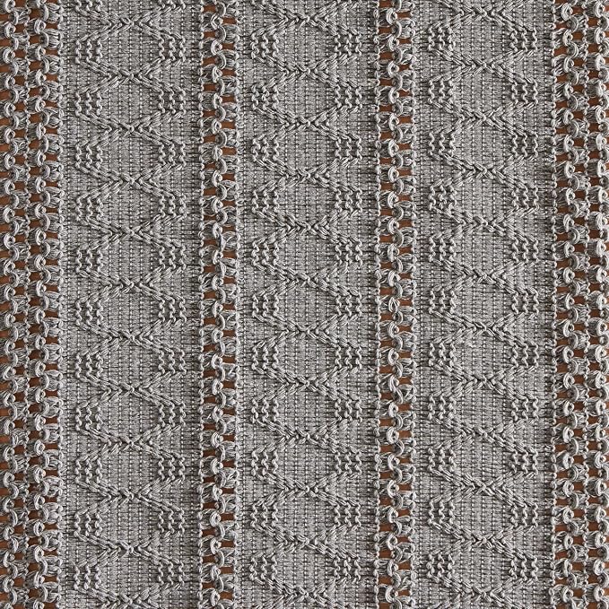 Macrame Style Boho Table Runner, 12x60 Inch Grey | Woven Boho Table Runner - Image 6