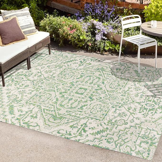 JONATHAN Y Boho Medallion Indoor Outdoor Area Rug 8X10 Green/Cream, Estrella - Image 4