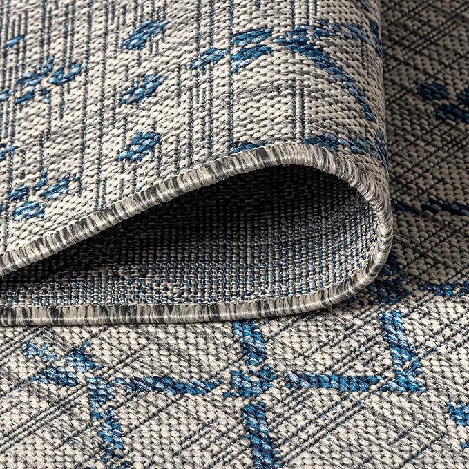 JONATHAN Y Moroccan Geometric Indoor Outdoor Runner Rug 2X8 Light Gray/Navy - Image 5
