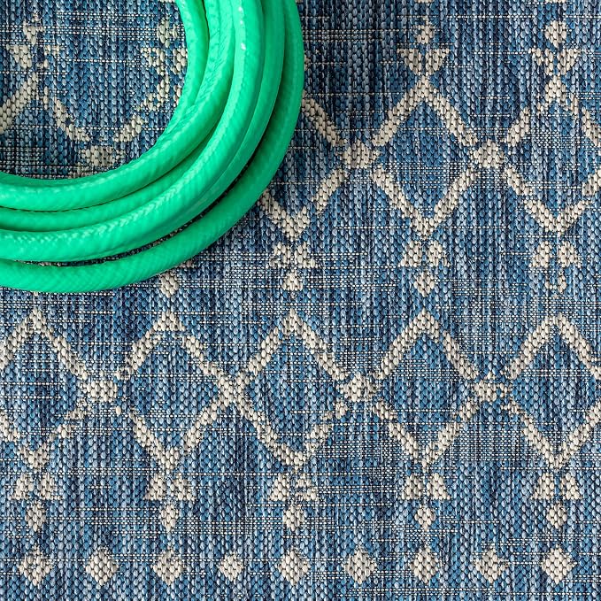 JONATHAN Y Moroccan Geometric Indoor Outdoor Runner Rug 2X14 Navy/Light Gray - Image 3
