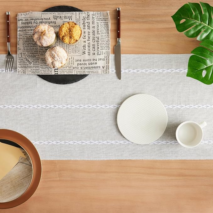 Braided Farmhouse Table Runner, Braided Light Grey 13x108 Inch, Cotton Linen - Image 4