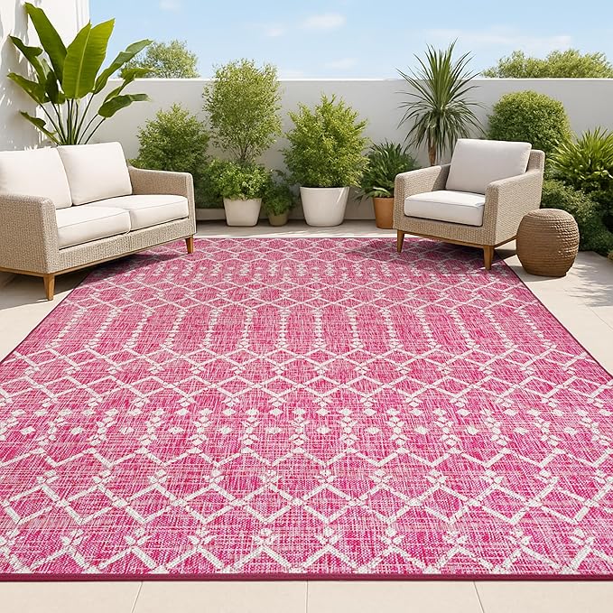 JONATHAN Y Moroccan Geometric Indoor Outdoor Area Rug 3X5 Fuchsia/Light Gray by JONATHANY