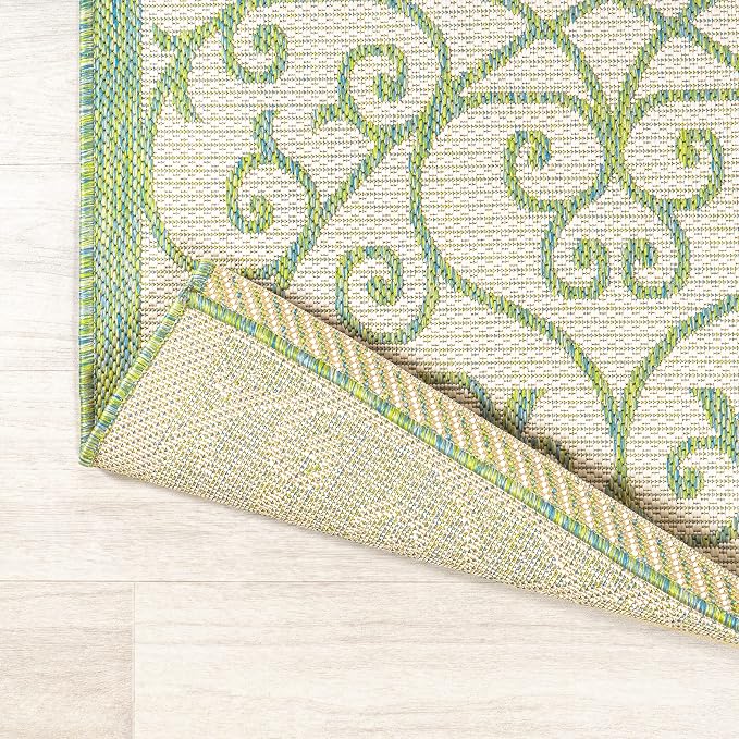 JONATHAN Y Vintage Filigree Indoor Outdoor Area Rug 8X10 Cream/Green, Madrid - Image 5