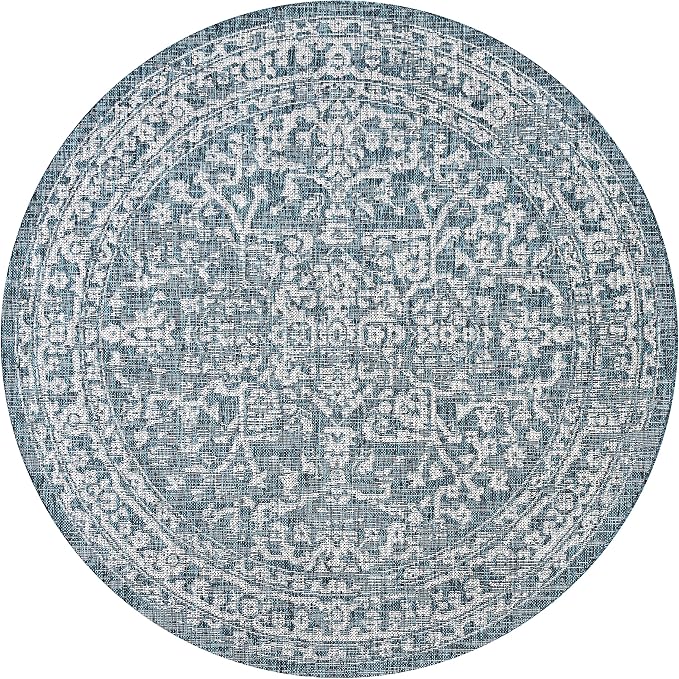 JONATHAN Y Boho Medallion Indoor Outdoor Round Area Rug 8 Ft Teal/Gray - Image 8