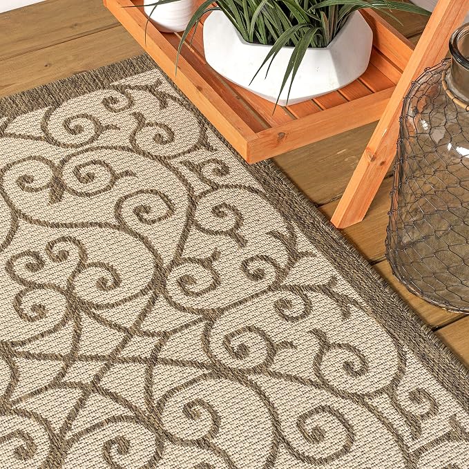 JONATHAN Y Vintage Filigree Indoor Outdoor Area Rug 5X8 Beige/Brown, Madrid - Image 7