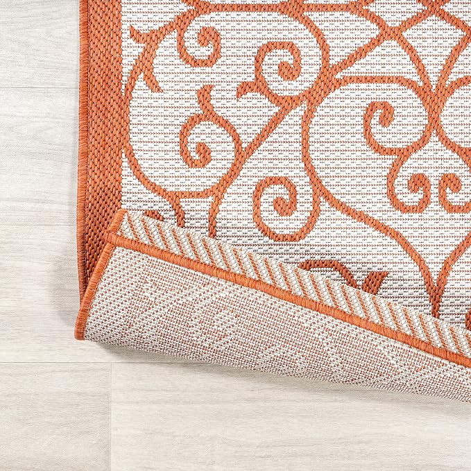 JONATHAN Y Vintage Filigree Indoor Outdoor Round Area Rug 5 Ft Cream/Orange - Image 3