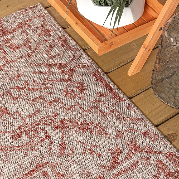 JONATHAN Y Boho Medallion Indoor Outdoor Area Rug 3X5 Red/Taupe, Estrella - Image 8