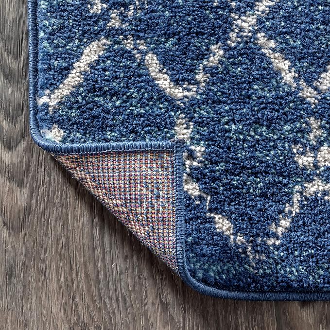JONATHAN Y Boho Vintage Diamond Blue/White Indoor Area Rug 8X10 ft, Moroccan - Image 4