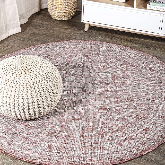 JONATHAN Y Boho Medallion Indoor Outdoor Round Area Rug 4 Ft Red/Taupe by JONATHANY