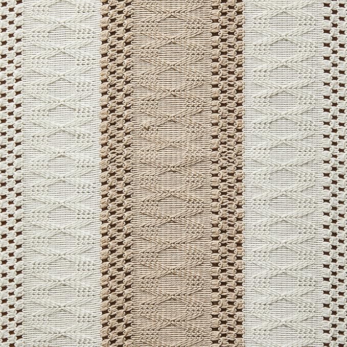 Macrame Style Bicolor Stitching Table Runner 14x90in Taupe | Woven Boho Table - Image 6