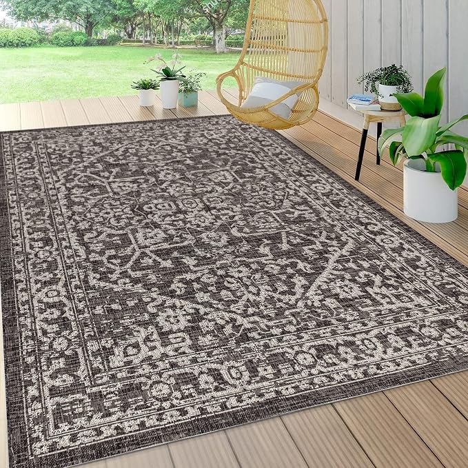 JONATHAN Y Boho Medallion Indoor Outdoor Area Rug 4X6 Black/Gray, Malta - Image 4