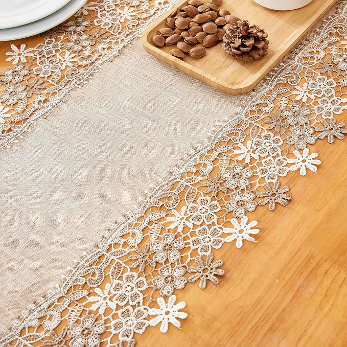 Natural Beige Floral Lace Table Runner Dresser Scarf | Dresser Scarf, Wedding & - Image 6