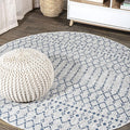 JONATHAN Y Moroccan Geometric Indoor Outdoor Round Area Rug 5 Ft Light Gray/Navy by JONATHANY