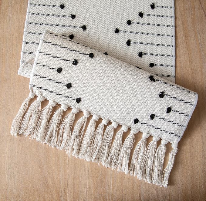 Boho Table Runner 13 x 72 Inch Long Natural Cotton Woven Runner - Image 4
