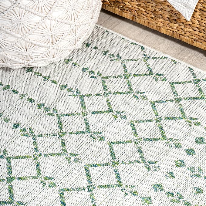 JONATHAN Y Moroccan Geometric Indoor Outdoor Runner Rug 2X10 Green/Ivory - Image 3